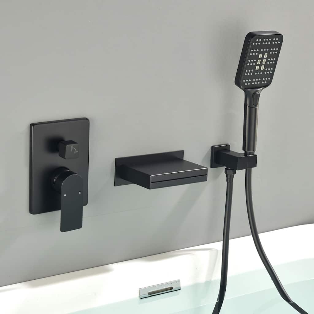 3 Hole Wall Mounted Tub Faucet With Hand Shower Single Handle Waterfall Bathtub Faucets With Valve