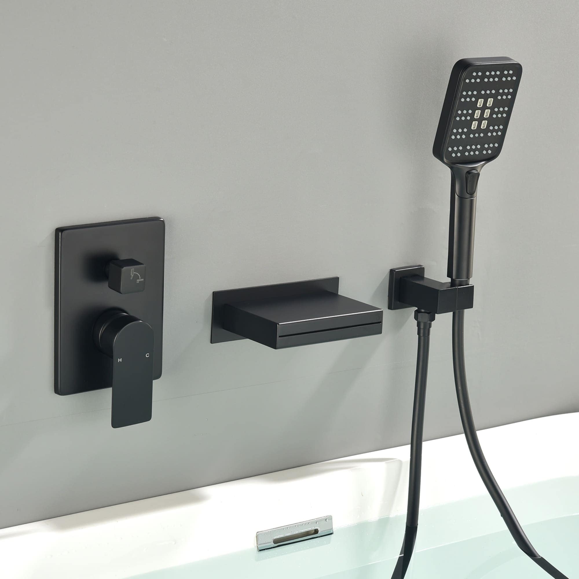 3 Hole Wall Mounted Tub Faucet With Hand Shower Single Handle Waterfall Bathtub Faucets With Valve