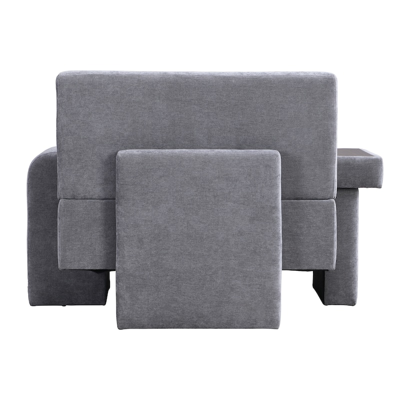 Modern Armchair Lounge Chair Sofa Chair with Built-In Storage, Wooden Table Armrest, Extra-Wide Seat