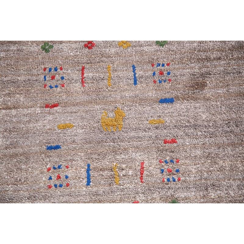 Tribal Gabbeh Oriental Area Rug Handmade Silk Beige Carpet - 8'0" x 9'8"