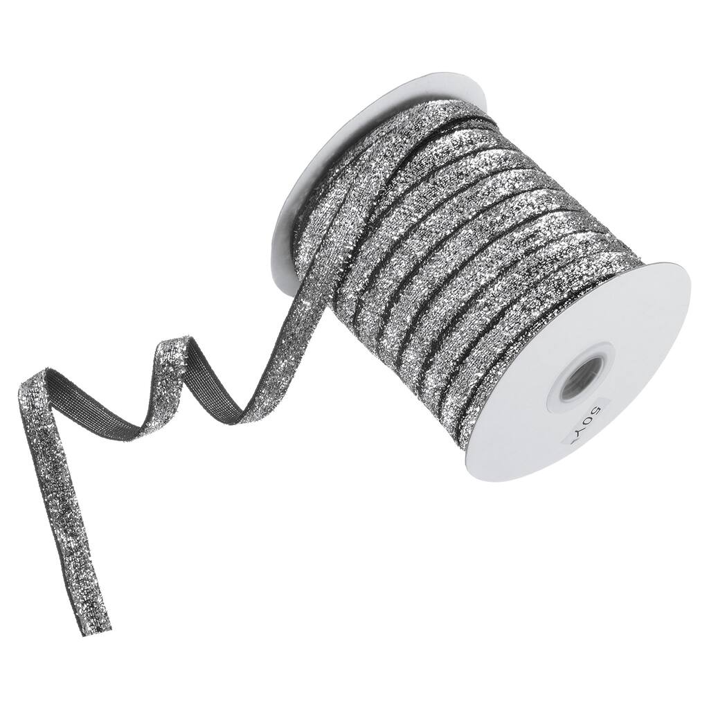 1 Pack Metallic Glitters Velvet Ribbon,3/8"x50 Yards for Gift