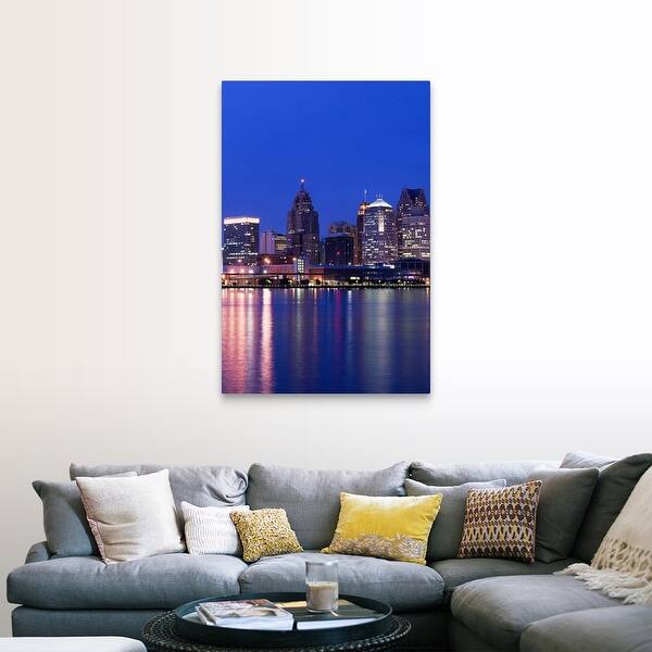 Shop Michigan Detroit City Skyline Along Detroit River From Windsor Ontario Canvas Wall Art Overstock 16495084