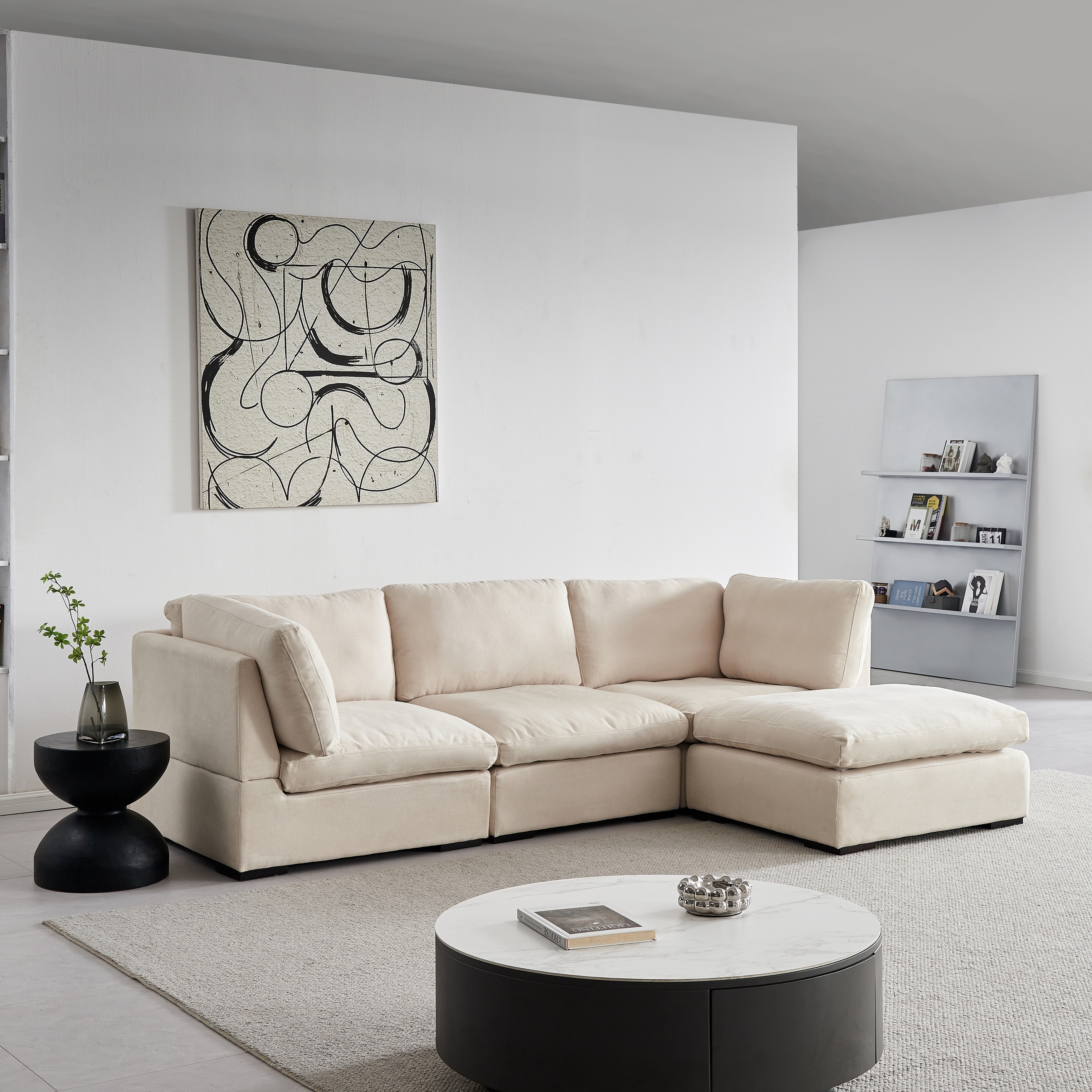 Mitch fabric sales sectional with ottoman