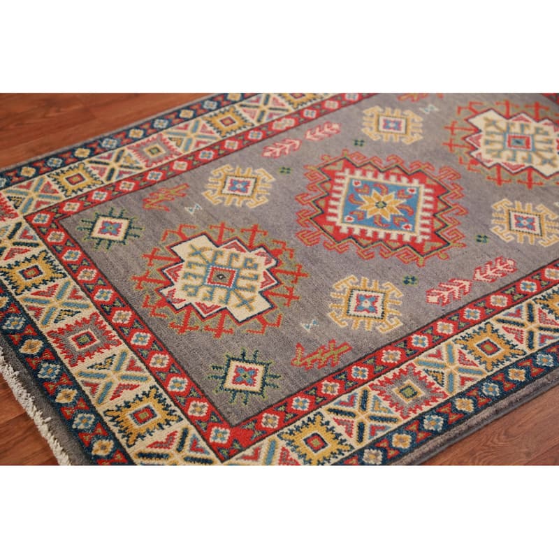 Gray Kazak Foyer Rug Hand-Knotted Wool Carpet - 2'9"x 4'1"