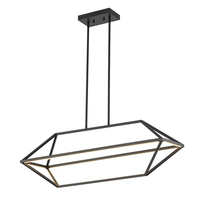 Modern Linear Black Island Pendant Light Geometric Dimmable Integrated LED Chandelier