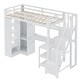 preview thumbnail 12 of 23, Loft Bed with Desk, USB Ports, 5-Layer Shelf, Space-Saving Metal Loft Bed Frame with Wardrobe and Stairs, Easy Assembly