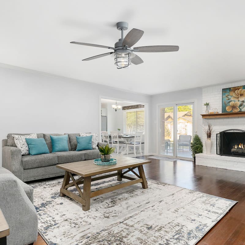 52-Inch Cement Grey Ceiling Fan With E26 Light,Glass Lampshade,5 Plywood Blades,Noiseless DC Motor,6 Wind Speed