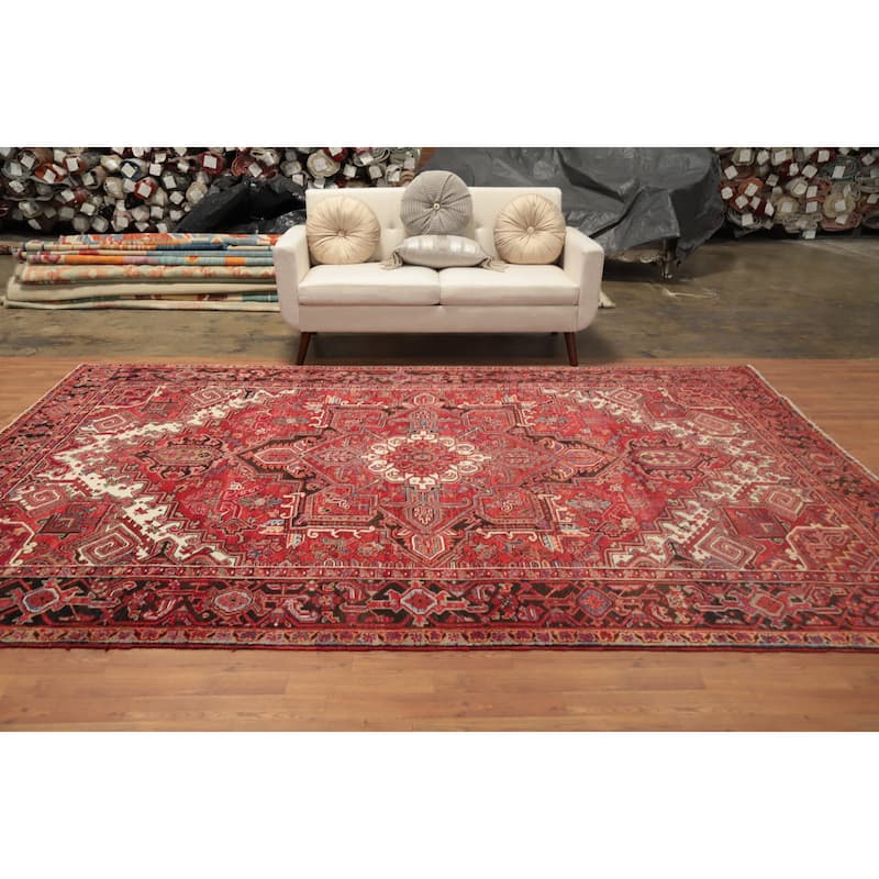 Hand Knotted Oriental 100% Wool Carpet Traditional Medallion Red Heriz Area Rug - 11' 3'' X 7' 9''