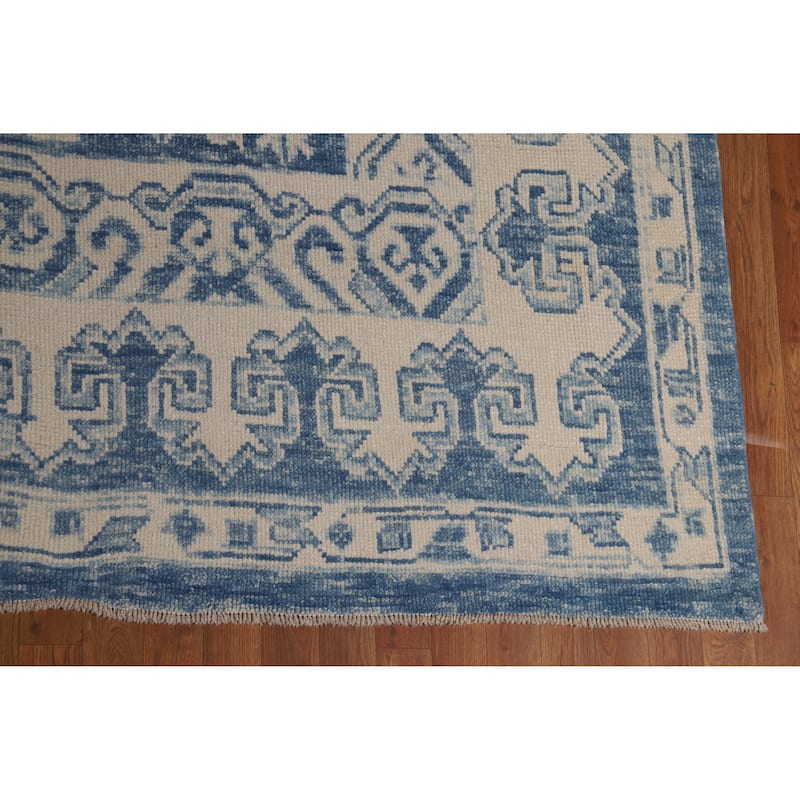 Hand Knotted Oriental 100% Wool Carpet Transitional All-Over Navy Blue & Blues Oushak Area Rug - 14' 9'' X 10' 0''