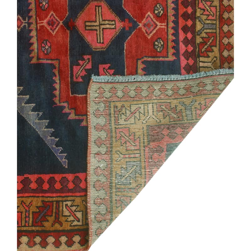 Fine Vintage Distressed Youssif Navy/Burgundy Runner - 4'0" x 10'9"