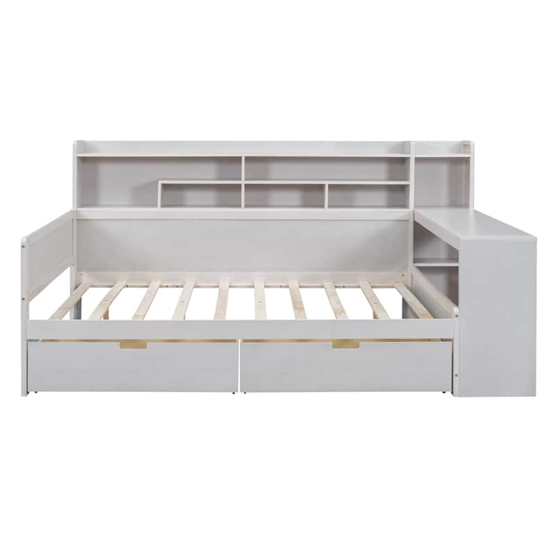 Wooden Full Size Daybed with Storage Shelves