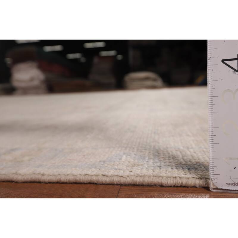 Vegetable Dye Beige Oushak Turkish Rug Handmade Wool Carpet - 9'1"x 12'3"