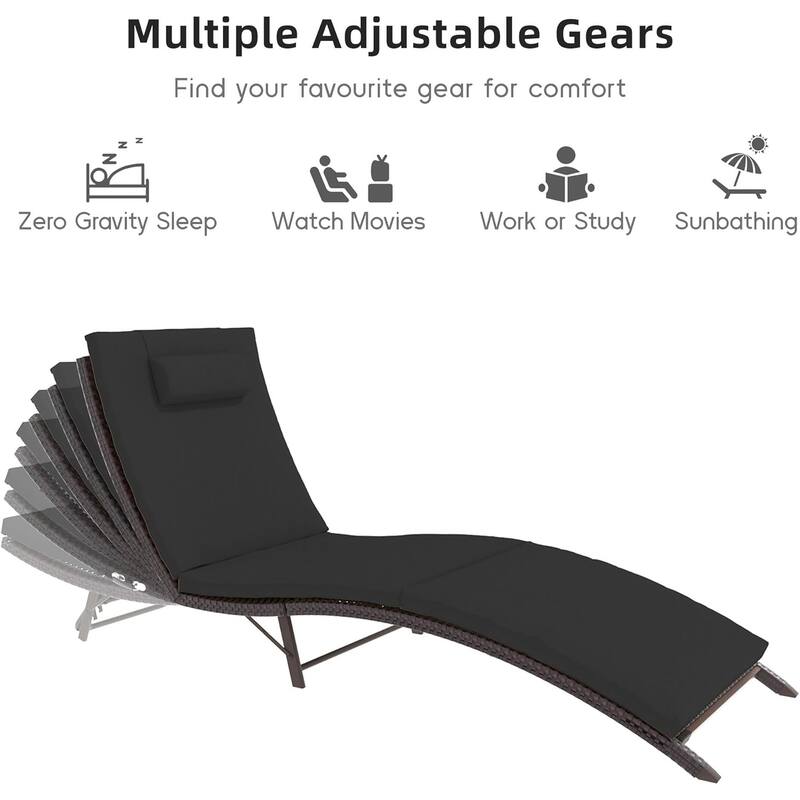 3-Pieces Wicker Outdoor Chaise Lounge Set w/ Two Foldable Lounge Chairs and one Side Table