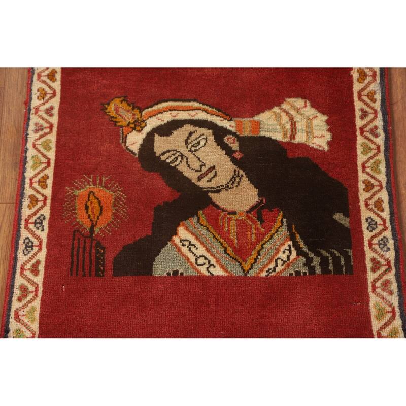 Pictorial Red Shiraz Persian Square Rug Hand-Knotted Wool Carpet - 1'11" x 1'11"