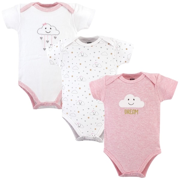 slide 1 of 1, Hudson Baby Infant Girl Cotton Bodysuits 3pk, Pink Clouds 0-3 Months - Pink Clouds