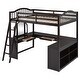 preview thumbnail 5 of 16, Full Size Solid Wood Loft Bed with U-shaped Desk & Storage Compartments, Space Saving Bedframe with Tri-fold Mirror, Espresso