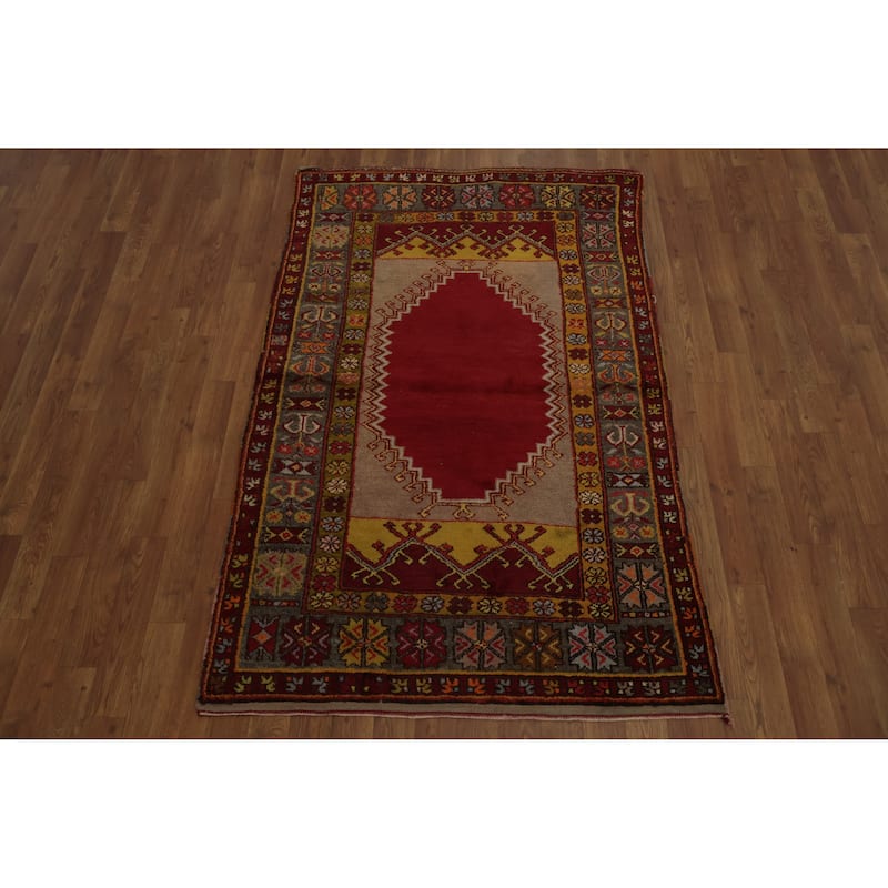 Hand Knotted Oriental 100% Wool Carpet Transitional Geometric Red Anatolian Area Rug - 5' 6'' X 3' 6''