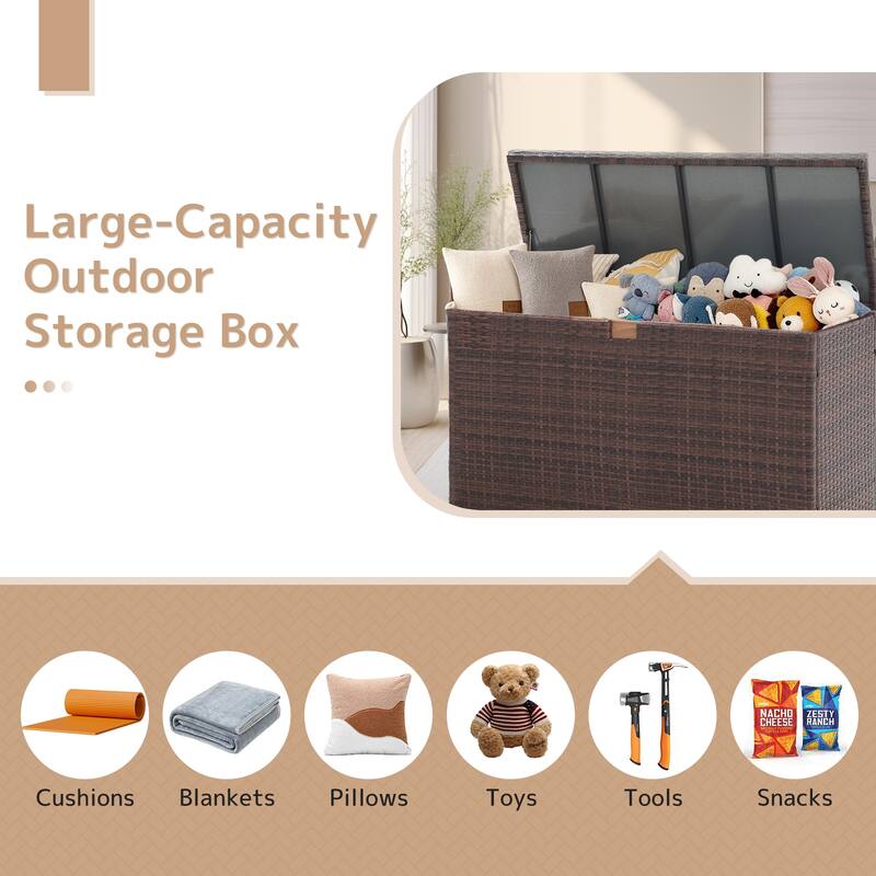 120 Gallon Outdoor Wicker Cushion Storage Storage Box, Garden Deck Bin with Aluminum Frame - 51.2” (L) x 20.5” (W) x 29” (H)