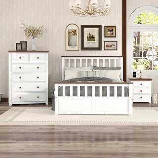 3-Pieces Bedroom Sets Full Size Platform Bed with Nightstand(USB ...
