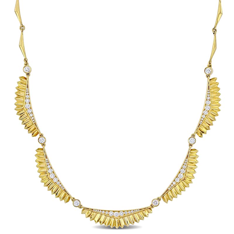 Miadora 1 1/6ct TDW Diamond Fan Shaped Necklace in 14k Yellow Gold - 17 in