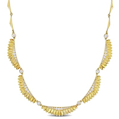 Miadora 1 1/6ct TDW Diamond Fan Shaped Necklace in 14k Yellow Gold - 17 in