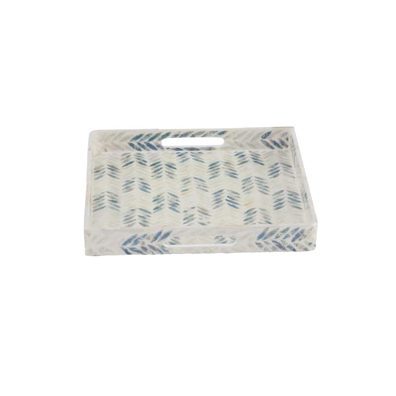 Mother of Pearl Shell Tray with Checkerboard Pattern - Set of 3 White - Roche River Decor - 16"W x 16"L x 2"H