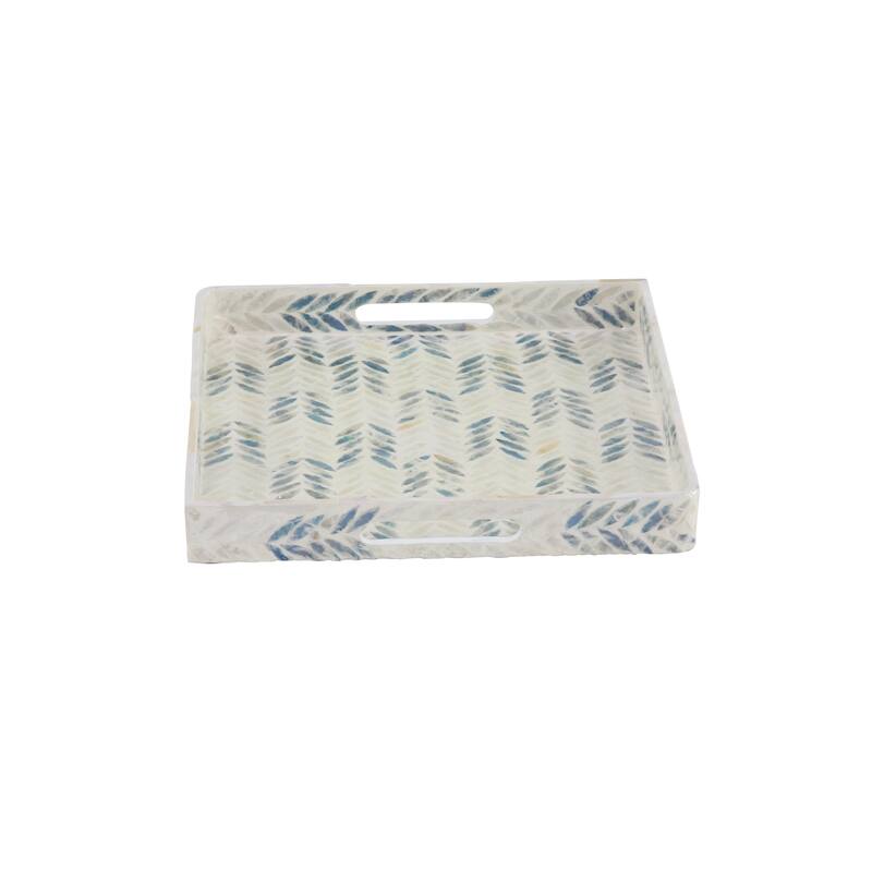 White Mother of Pearl Shell Living Room Decor Tray with Checkerboard Pattern (Set of 3) - 16 x 16 x 2