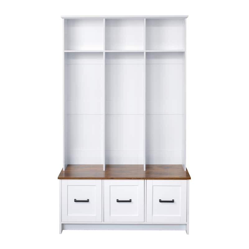 40.2" Modern Coat Rack with 3 Shelves and Drawers,Storage Bench