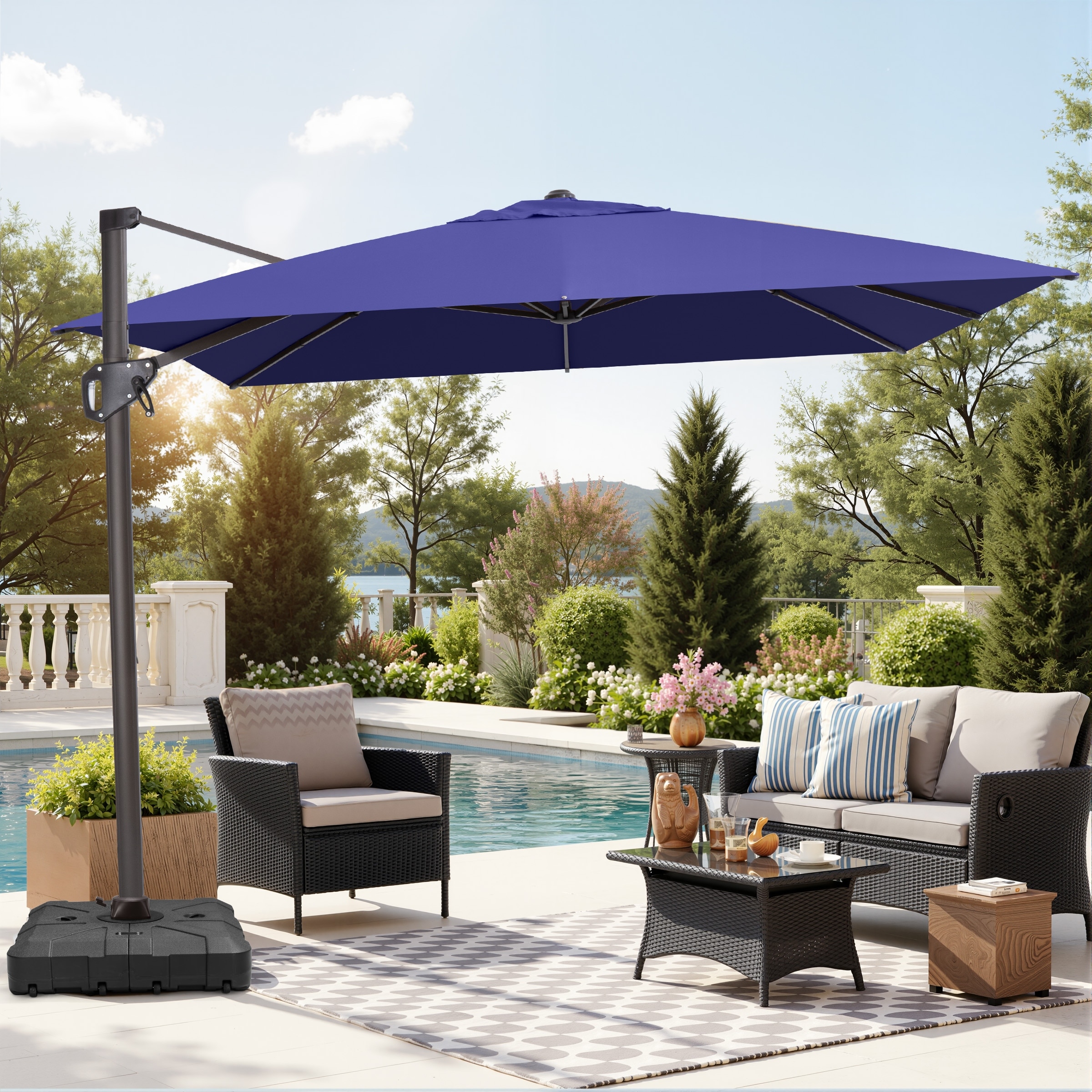black patio umbrella hot Easton 9 ft. Aluminum Half Market Crank Lift with Base The At Home Outdoor Patio Umbrella is a 7.5 At Home Black Outdoor Crank