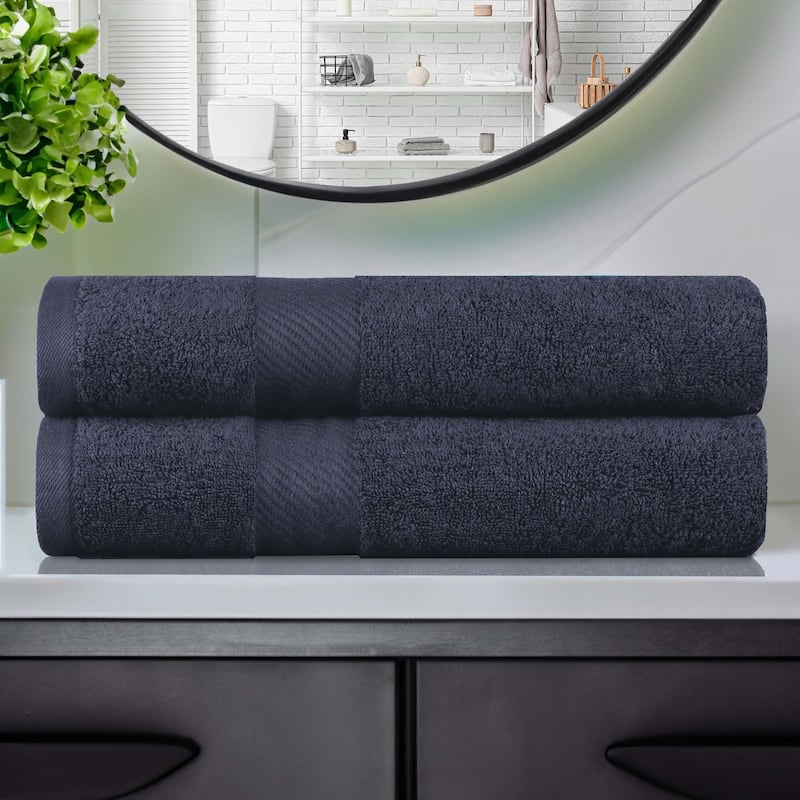 Superior Kendell Egyptian Cotton Solid Medium Weight Bath Towel Set of 2 - Black