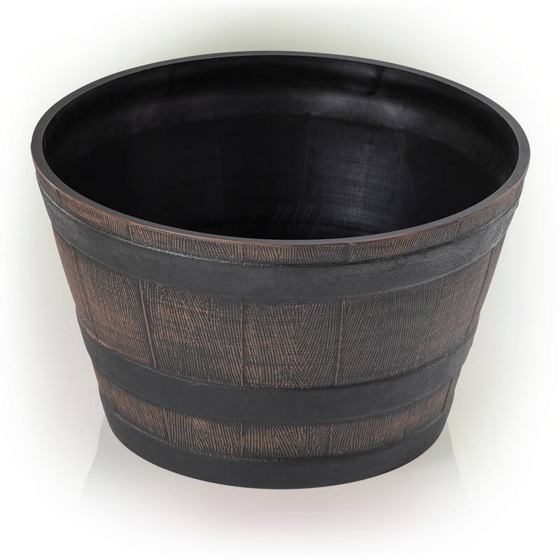 Alpine Corporation 11" Tall Indoor/Outdoor Barrel Shaped Planter - 18 x 11