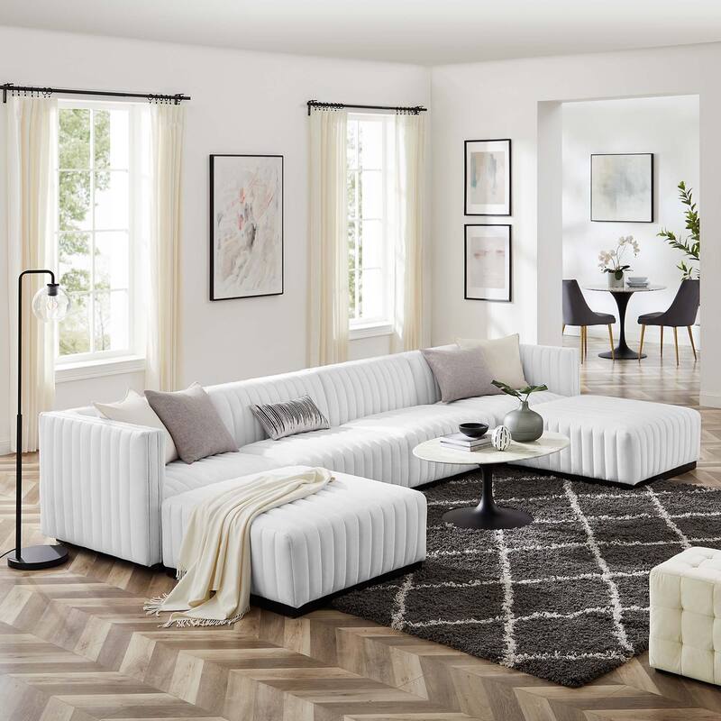 Conjure Channel Tufted Upholstered Fabric 6-Piece Sectional Sofa