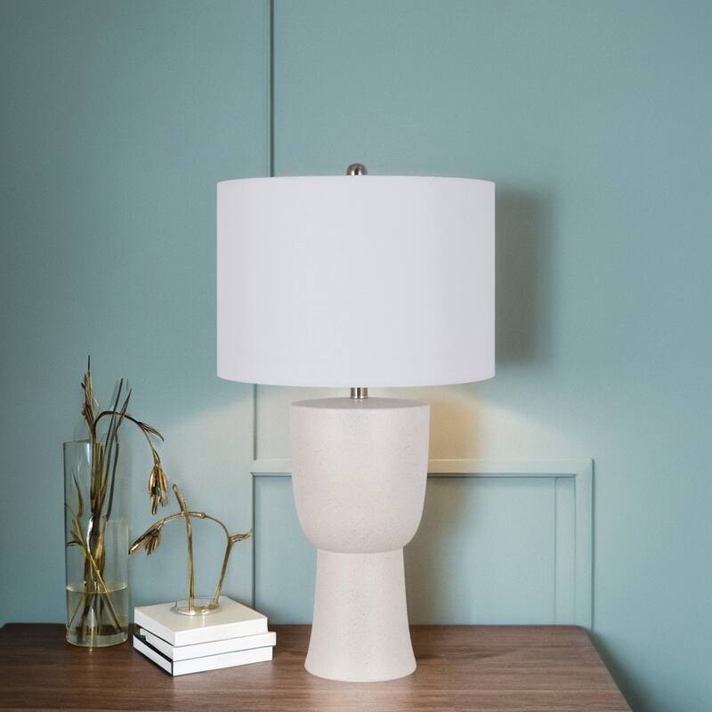 30" Resin Table Lamp with Linen Shade, Speckled Cream (Set of 2)