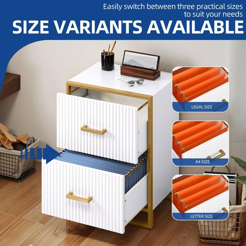 Moasis 2 Drawer File Cabinet with Gold Frame Filing Cabinet for Letter Size Printer Stand