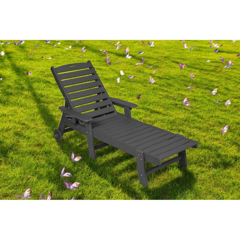 3-Piece Chaise Lounge Set with Side Table – Oversized Outdoor Lounge Chair with 5 Adjustable Positions, Wheels
