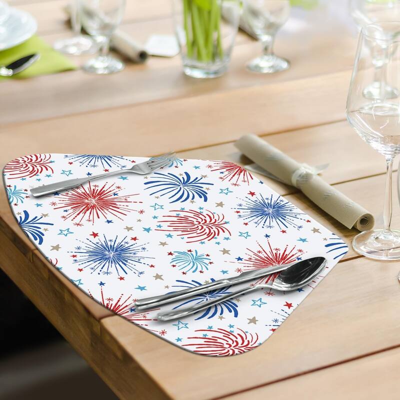 Star Spangled Wedge Shaped Reversible Flexible Plastic Placemat 4 Pack Made in The USA 17.75" x 11.25" Colorful, Wipes Clean