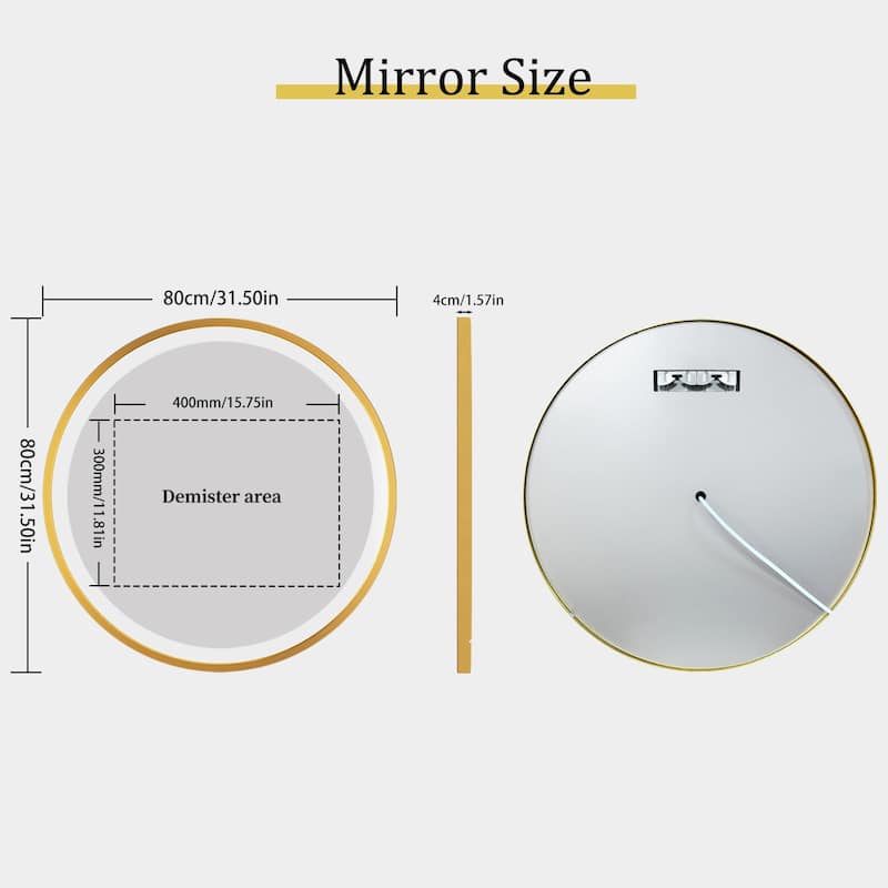 Gold Aluminum Framed Round Bathroom Vanity Mirror Dimmable Illuminated Wall Mirror