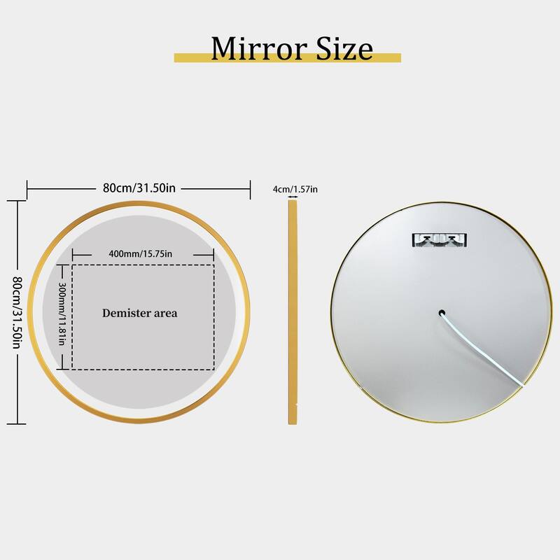 Gold Framed LED Wall Bathroom Vanity Mirror 3 Color Dimmable Anti Fog