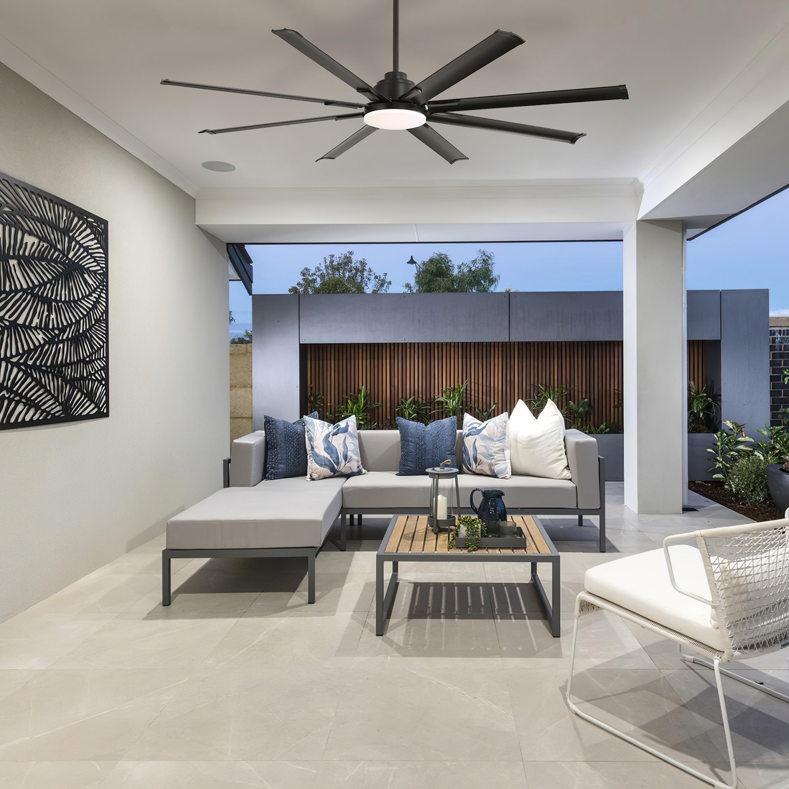 84 Inch Large Smart Ceiling Fan with Light, 8 Black Aluminum