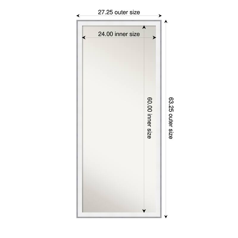 Maya Non-Beveled Framed Full-Length Floor Leaner Mirror - 27 x 63 in - Maya White Silver