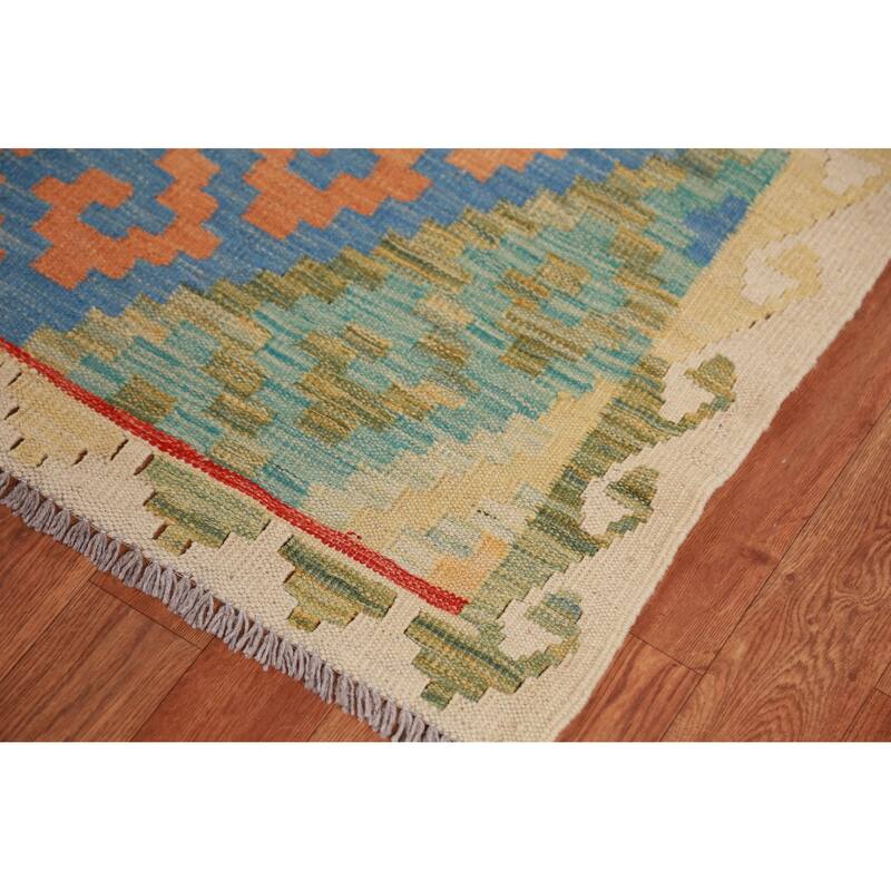 Hand Woven Oriental 100% Wool Carpet Southwestern Geometric Multi-Colored Kilim Area Rug - 8' 2'' X 6' 0''