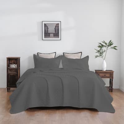 Ultra-Soft Quilted Coverlet Set Solid Color Bedspread, Lightweight Reversible Quilt and Shams Set