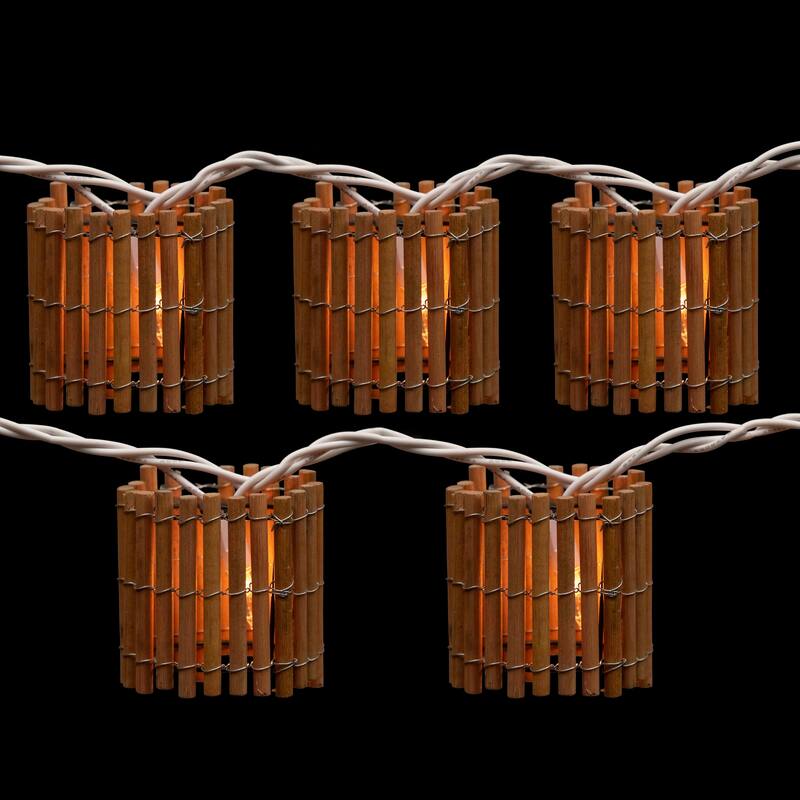 10 Brown Tropical Bamboo Patio String Light Set, 7.25ft White Wire
