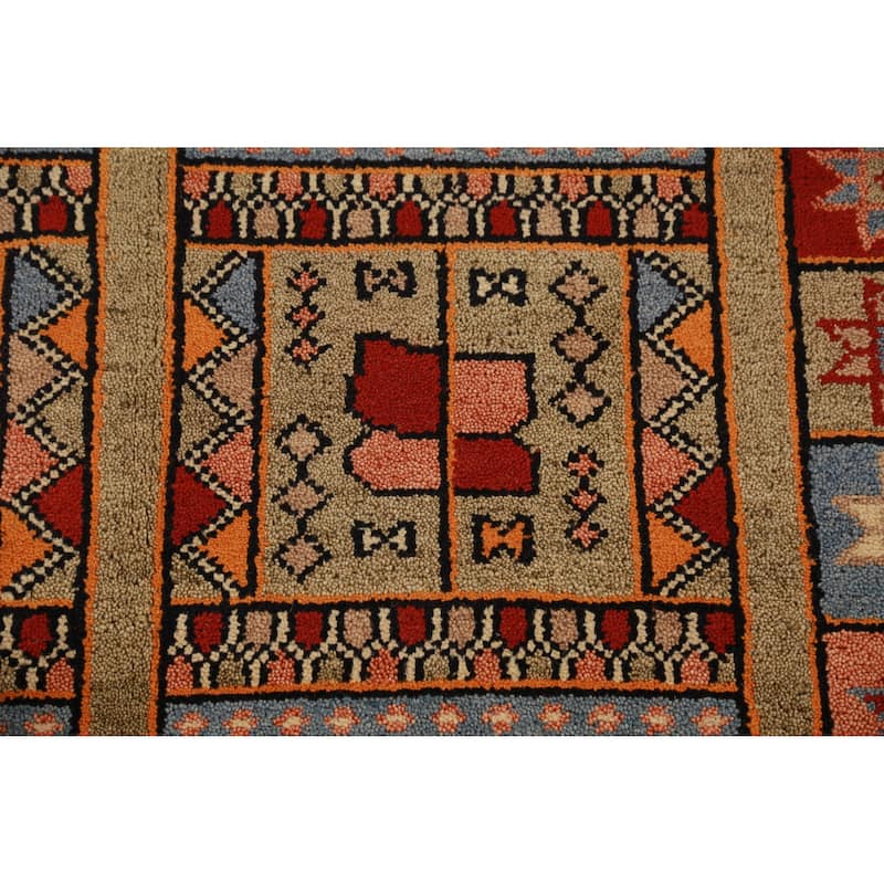 Hand Knotted Oriental 100% Wool Carpet Traditional Tribal Yellow & Gold Heriz (serapi) Runner Rug - 9' 10'' X 4' 1''