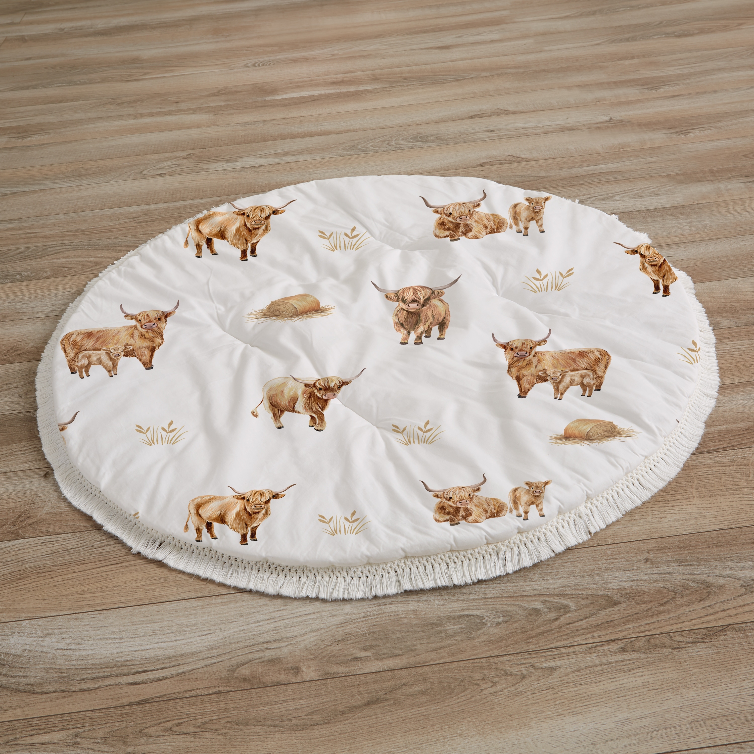 Sweet Jojo Designs Boho Highland Cow Boy, Girl, Gender Neutral Baby Tummy Time Playmat -Farm Animal, Watercolor Modern Farmhouse