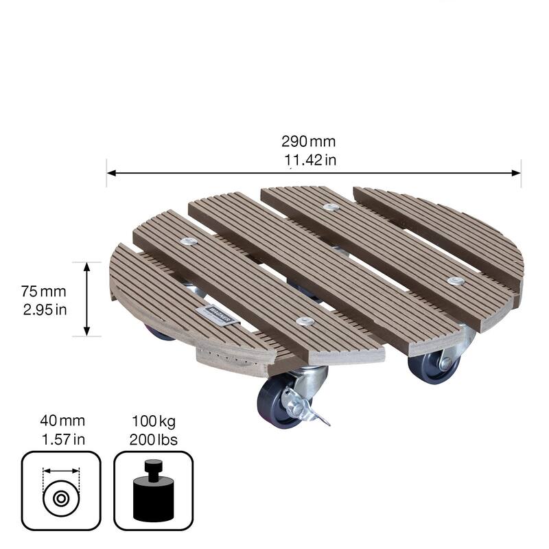 WAGNER design yourself 11.4" Round WPC Plant Caddy, Indoor/Outdoor, with Brakes