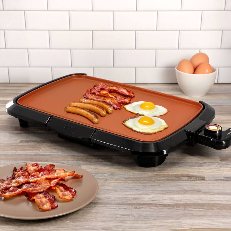 16.02 Inch Copper Coating Nonstick Electric Griddle with Temperature Control