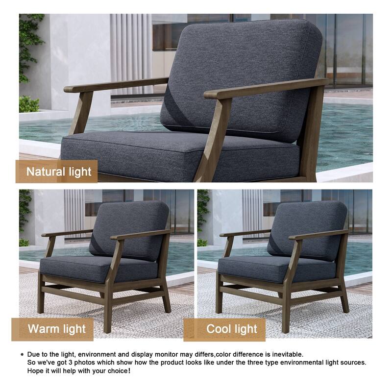 2 Set Patio Teak Wood Outdoor Chair with Cushions