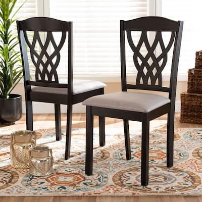 Modern Dining Chair Set - 2 Piece Grey Fabric Upholstered Wood Chairs - Contemporary Style