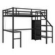 preview thumbnail 7 of 12, Luxury Full Size Loft Bed with L-shaped Desk and USB, Metal Loft Bed with Wardrobe, Adjustable Shelf & LED, Black
